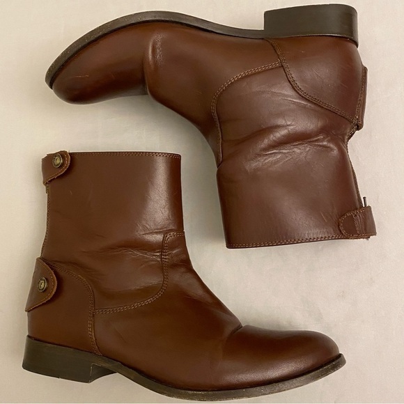 Frye Melissa Button Zip Short Cognac Ladies Ankle Boots Brown Booties Size 7.5 - Picture 10 of 14